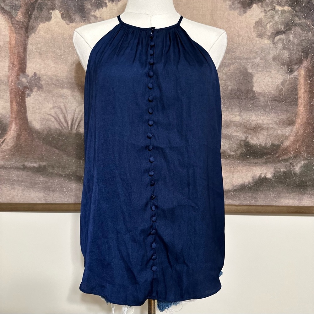 Philosophy Navy Halter Blouse with Button Detail